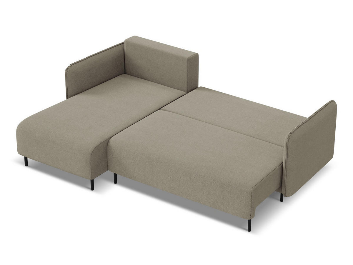 ECKSOFA mit Schlaffunktion Strukturstoff Stoff Beige - Beige/Schwarz, Holz/Textil (162/236cm) - Makamii