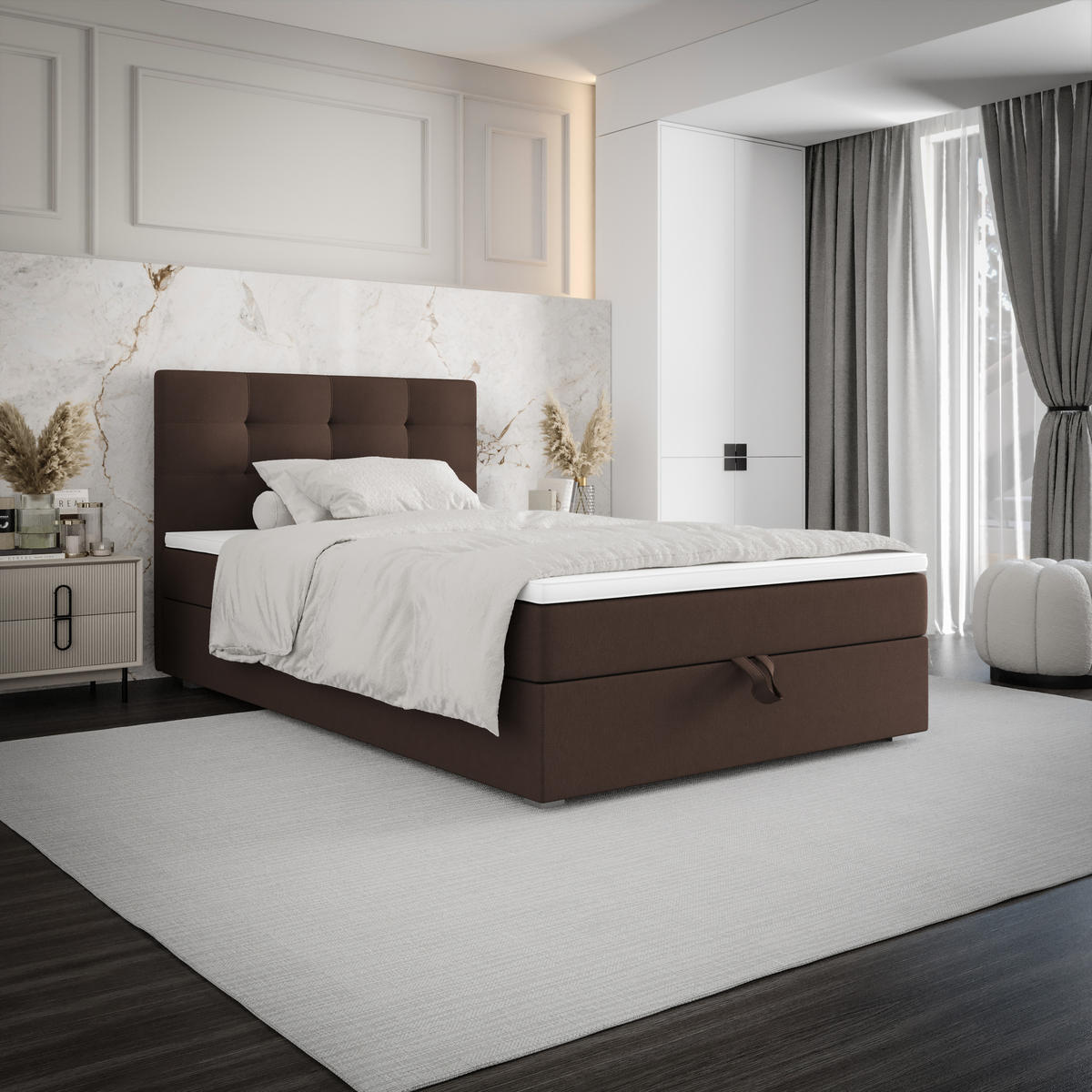 BOXBETT FADO 2 100x200, mit Matratze H3 und Topper, Cosmic 800 - Dunkelbraun, Holz/Kunststoff (100/200cm) - Bedante