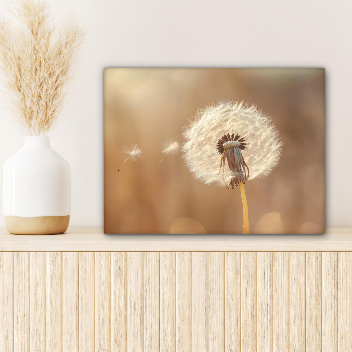 LEINWANDBILD Löwenzahn - Beige - Natur - Blume Wandbild 40x30 cm - Hellbraun, Textil (40/30cm) - MuchoWow