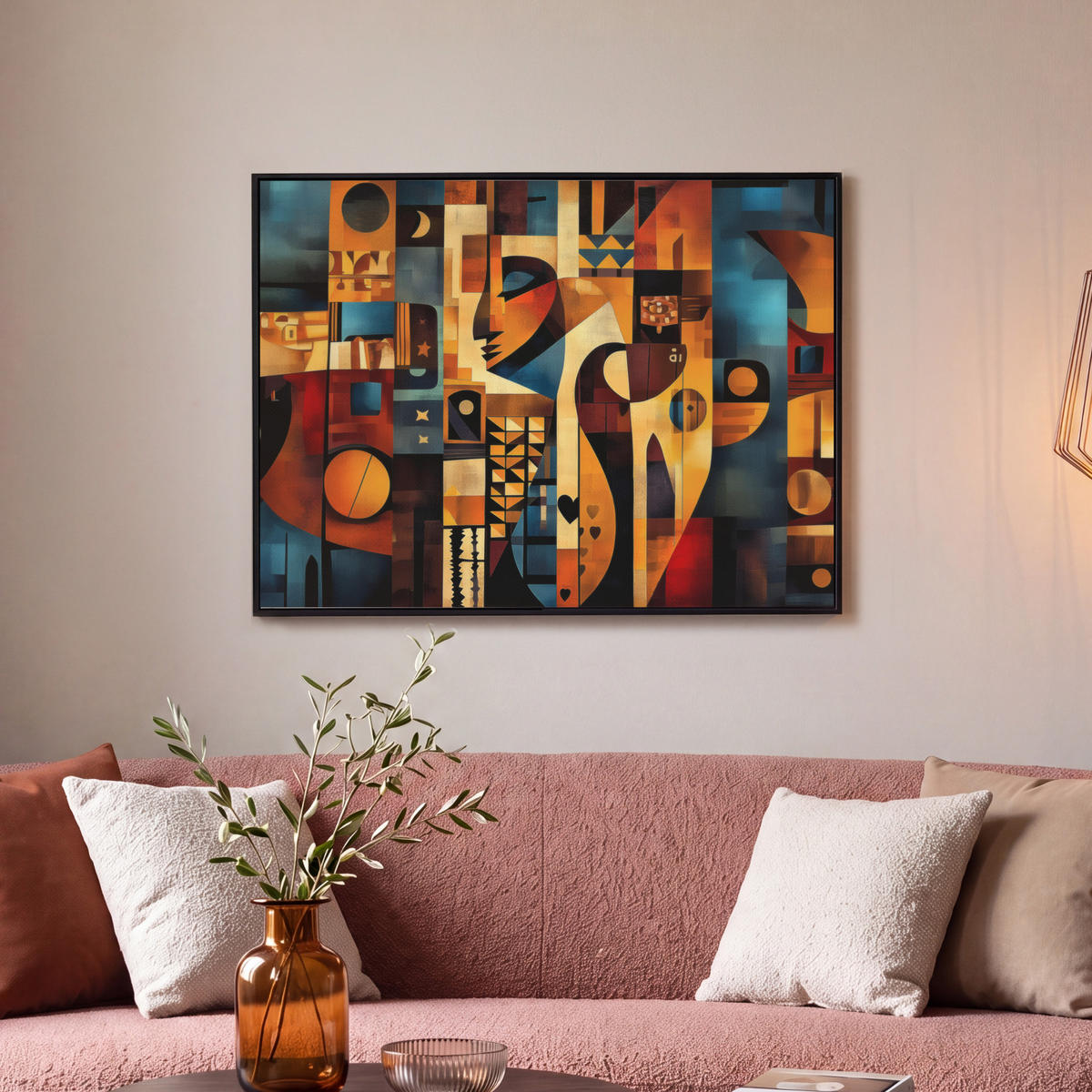 LEINWAND Bilder mit Rahmen - Figuren - Abstrakt - Symbole - 70x50 - Terracotta, Textil (70/50cm) - MuchoWow
