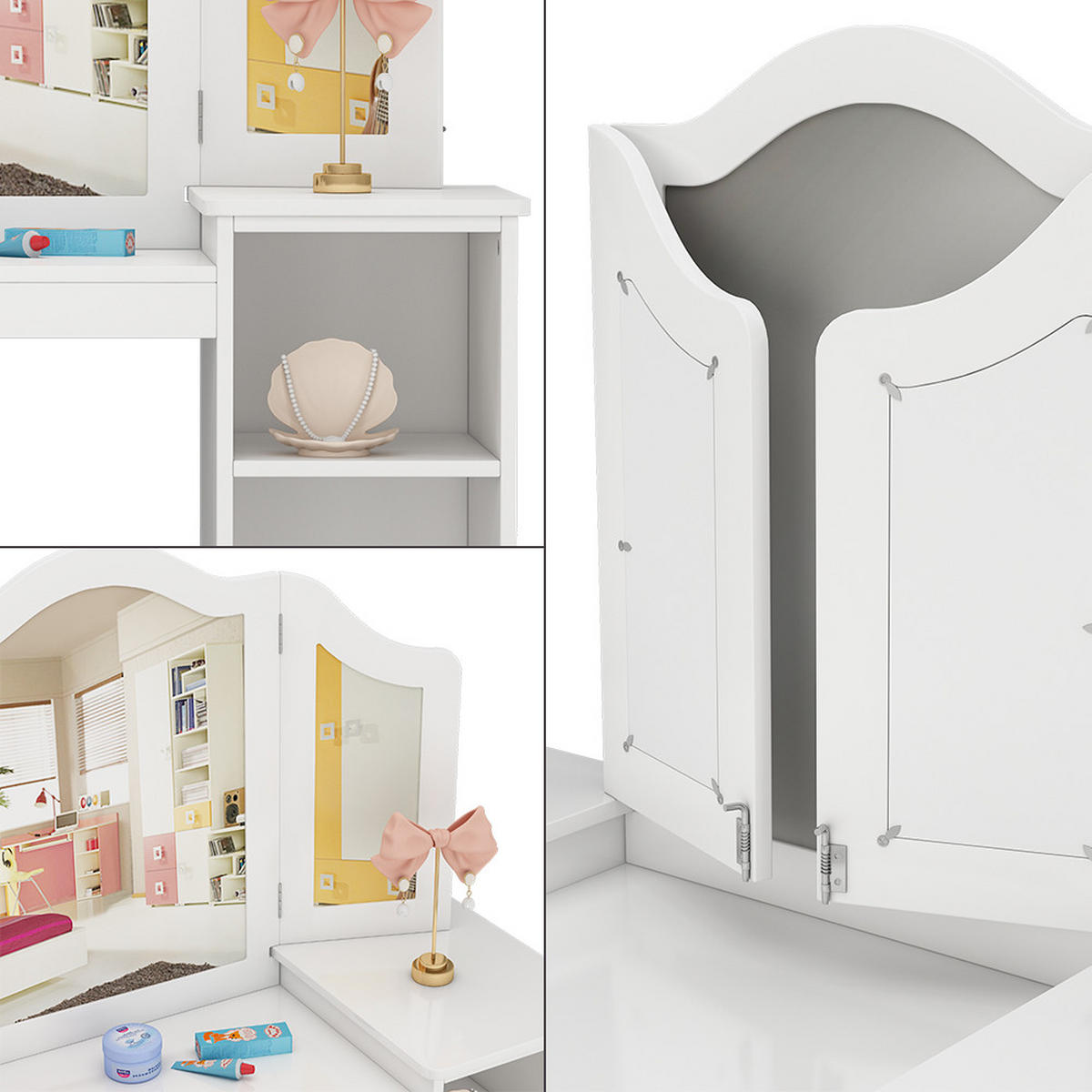 SCHMINKTISCH FÜR KINDER Estella Weiß 105 x 117.9 cm Mit Spiegel - Weiß, Holzwerkstoff (105/117.9/41cm) - Vicco