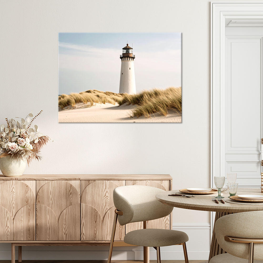 LEINWANDBILD Leuchtturm Meer Pflanzen Dünen 100x70cm - Beige, Textil (100/70cm) - Feeby