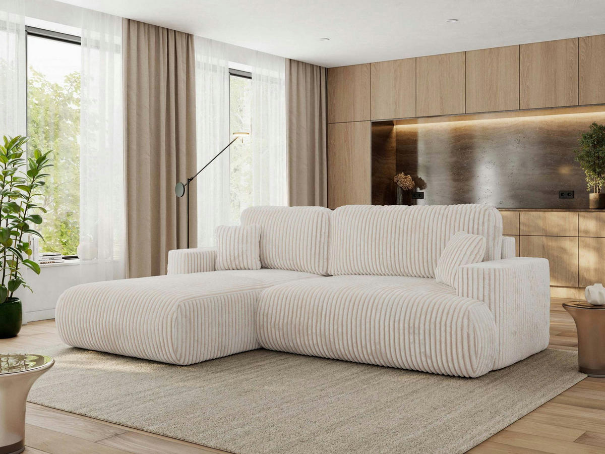ECKSOFA OVO L Beige Cord - Links Seite - Beige/Schwarz, Kunststoff/Textil (271/195cm) - MKS