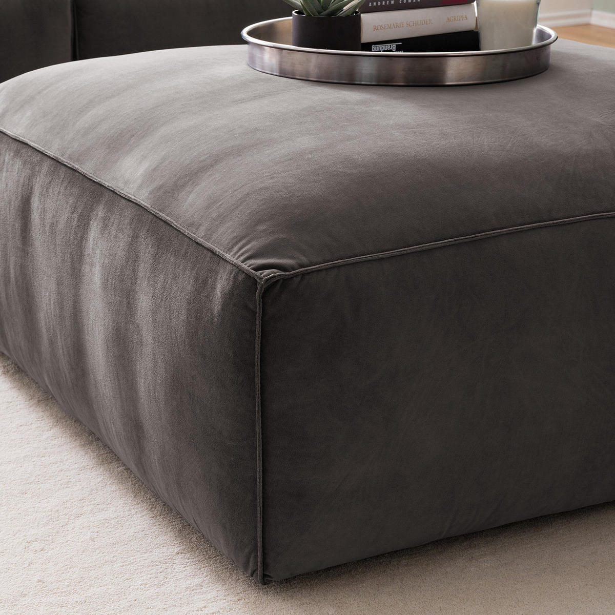 POLSTERHOCKER - Schwarz/Braun, Kunststoff/Textil (92/42/92cm) - home24