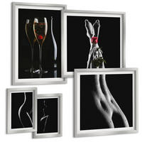 BILDER SET 5er Set - 50x50 cm & 20x30 cm & 40x60 cm Silberner Rahmen - Schwarze und weiße weibliche Formen - Silberfarben, Kunststoff (40/60cm) - TULUP
