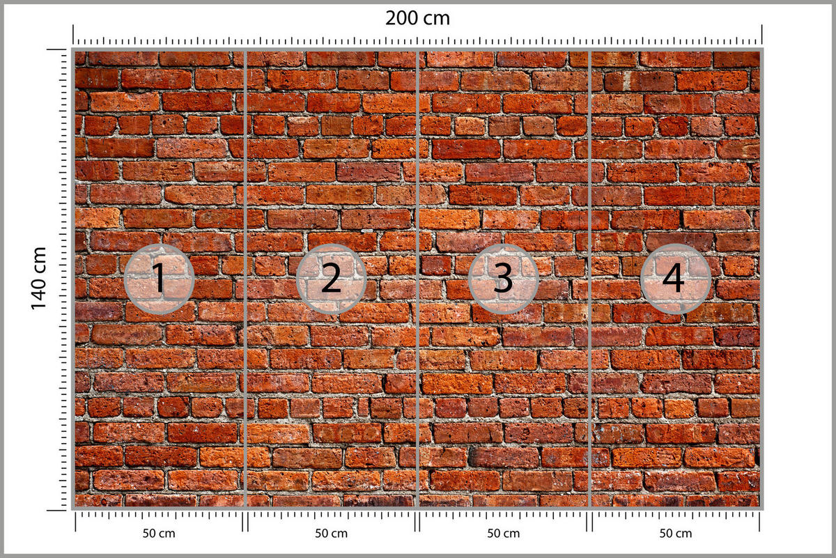 FOTOTAPETE für Wohnzimmer Backstein Ziegel 3D 200x140 - Rot/Orange, Papier (200/140cm) - Muralo