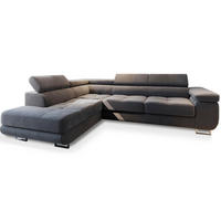 ECKSOFA SELVA L-S Grau Velours-Stoff mit Schlaffunktion - Grau, Holz (275/202cm) - MASSENO