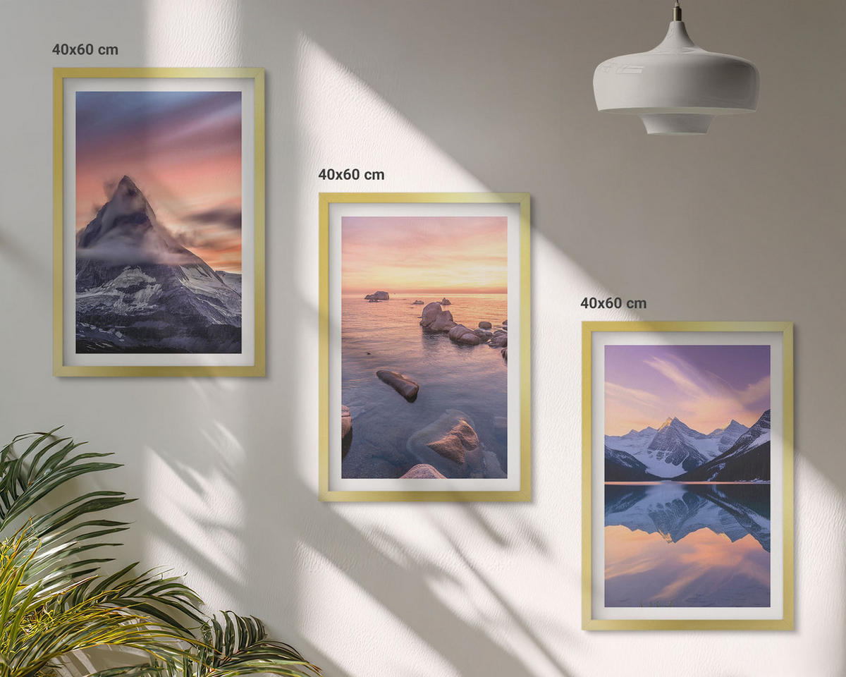 BILDER SET 3er Set - 40x60 cm Goldrahmen - Berglandschaft, See, Westen - Goldfarben, Kunststoff (40/60cm) - TULUP