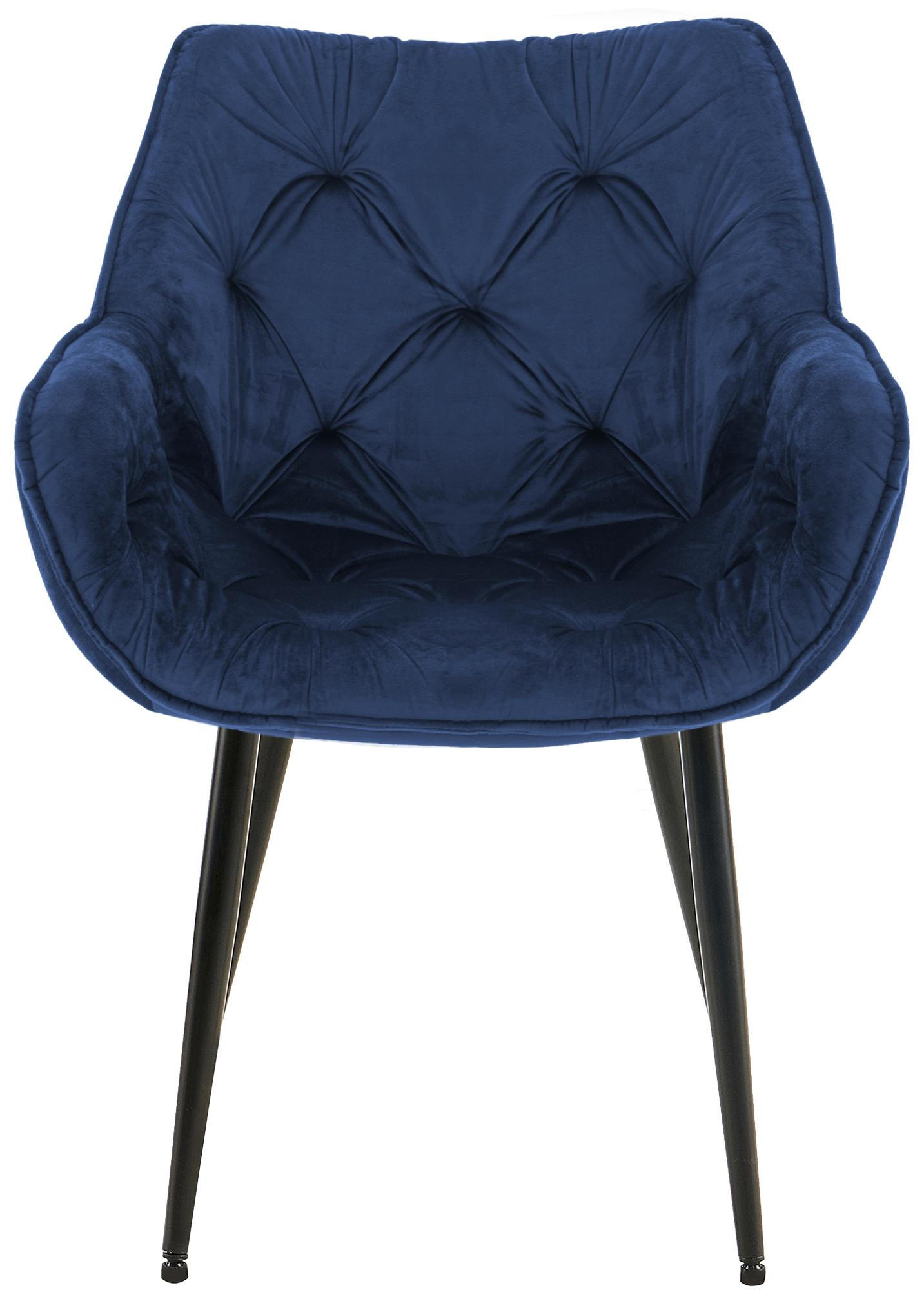 ARMLEHNENSTUHL 2er Set Samt Dunkelblau - Schwarz/Dunkelblau, Textil/Metall (58/83/62cm) - CLP