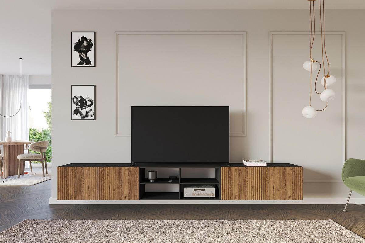 LOWBOARD NOA-2-W 3x100x40x41 cm - Schwarz / Katania - Eiche Wotan, Holzwerkstoff (300/40/41cm) - ALTDECOR