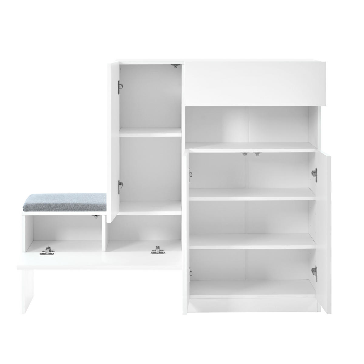 SCHUHSCHRANK DE-37893 mit Sitzbank und verstellbaren Böden Weiß - Weiß, Holzwerkstoff (130/110/35cm) - ComfortXL