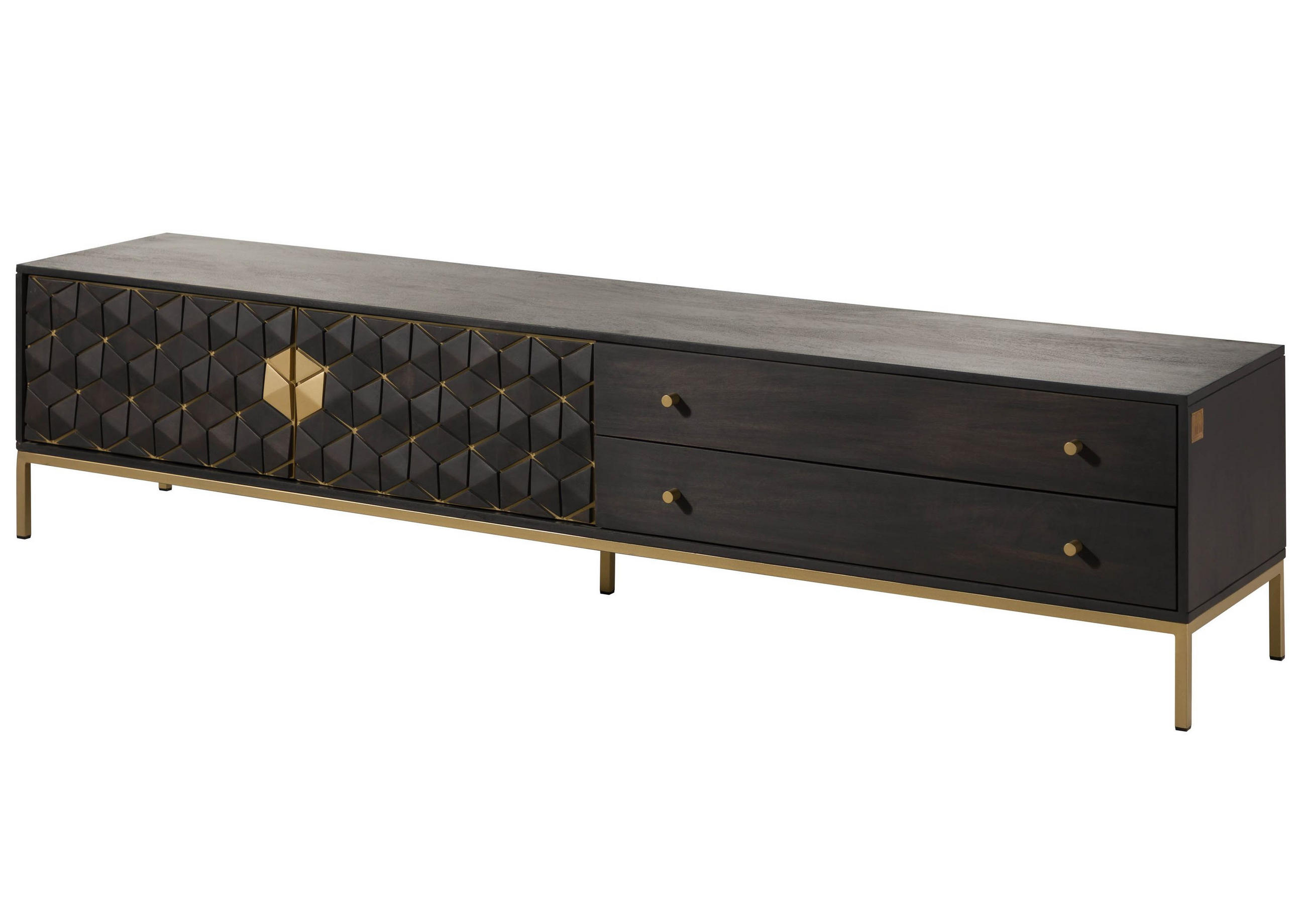 TV-BOARD Mango 220x45x50 grau geölt DIAMOND #123 - Grau, Holz (220/50/45cm) - Massivmoebel24