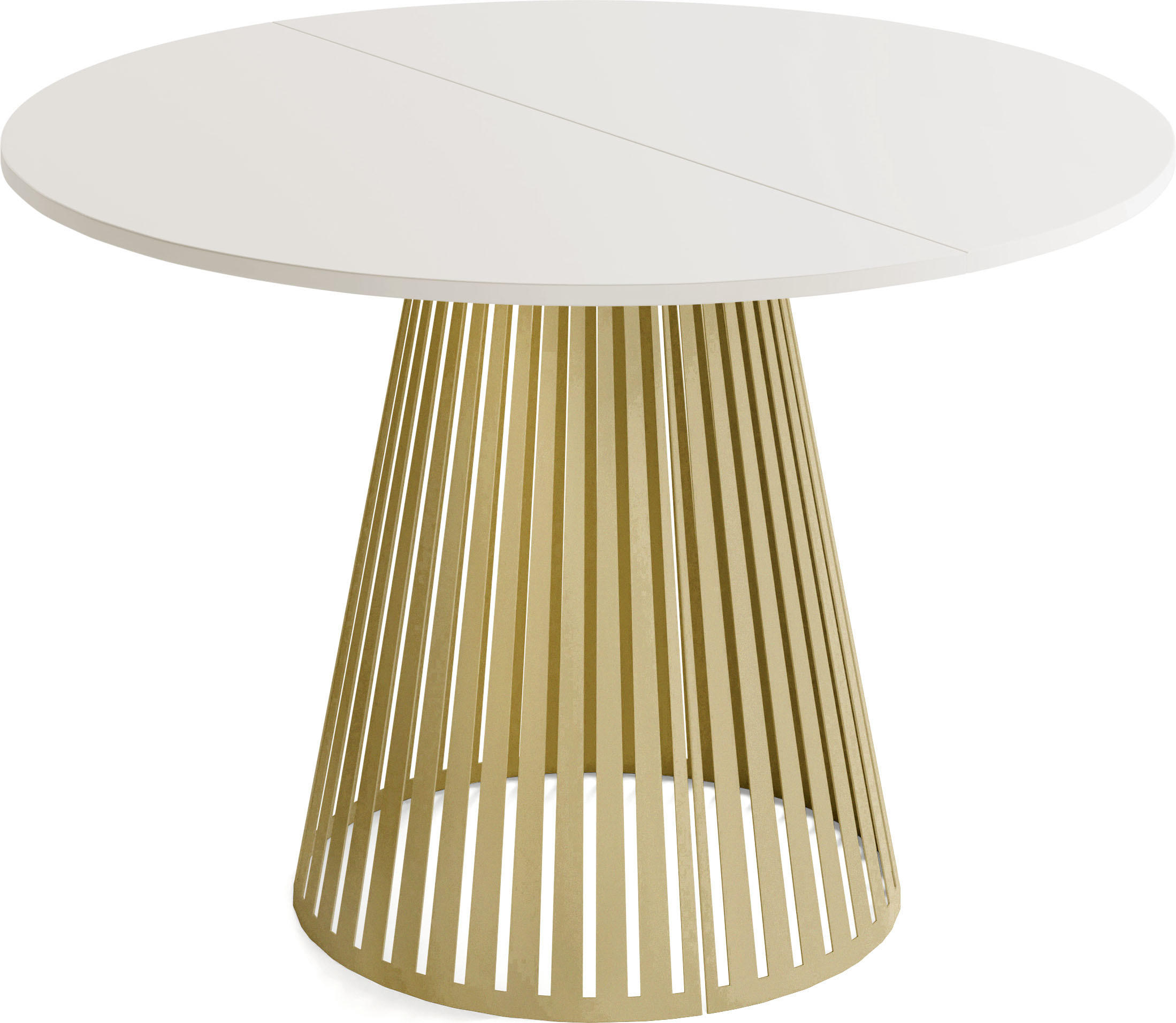 ESSTISCH Naro rund ausziehbar mit Goldenem Lamellen-Metallgestell, Beige Kaschmir 100-180/100/76 cm - Kaschmir/Goldfarben, Holzwerkstoff/Metall (100/100/76cm) - WFL GROUP