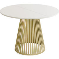 ESSTISCH Naro rund ausziehbar mit Goldenem Lamellen-Metallgestell, Beige Kaschmir 100-180/100/76 cm - Kaschmir/Goldfarben, Holzwerkstoff/Metall (100/100/76cm) - WFL GROUP