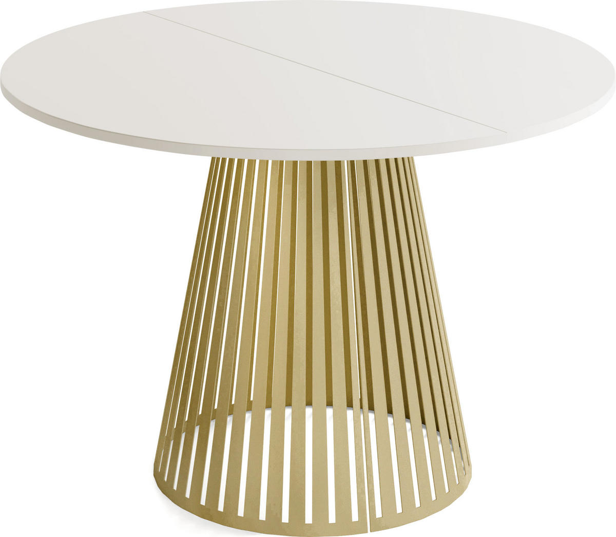 ESSTISCH Naro rund ausziehbar mit Goldenem Lamellen-Metallgestell, Beige Kaschmir 100-180/100/76 cm - Kaschmir/Goldfarben, Holzwerkstoff/Metall (100/100/76cm) - WFL GROUP