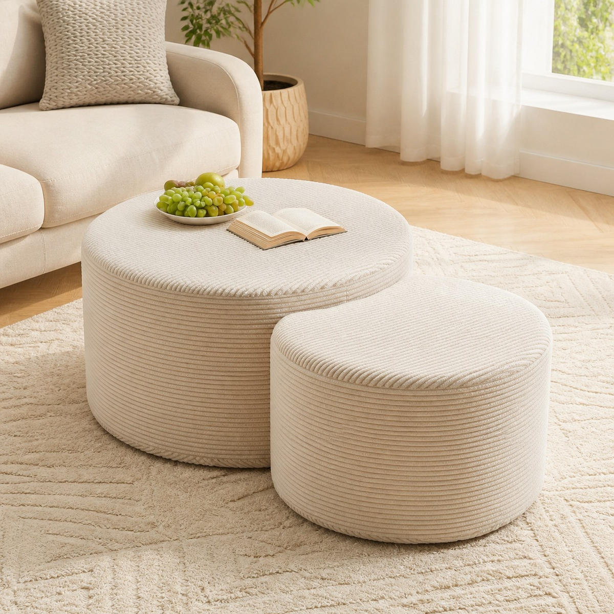 COUCHTISCH Ottoman Sitzhocker mit Schaumstoff Polsterung, Fußhocker und Beistelltisch Funktion, ohne Montage Wohnzimmer - Beige, Holzwerkstoff/Textil (127/81/40cm) - EVRYAE