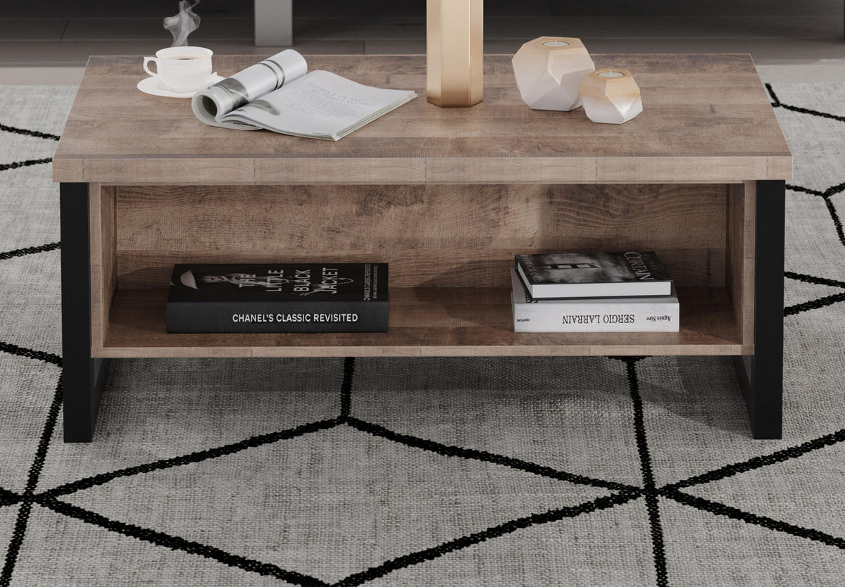COUCHTISCH Eiche Tabak, schwarz 110 x 65 cm, Beistelltisch mit Ablage - Eichefarben/Schwarz, Holzwerkstoff (65/110/45cm) - Top.Furn