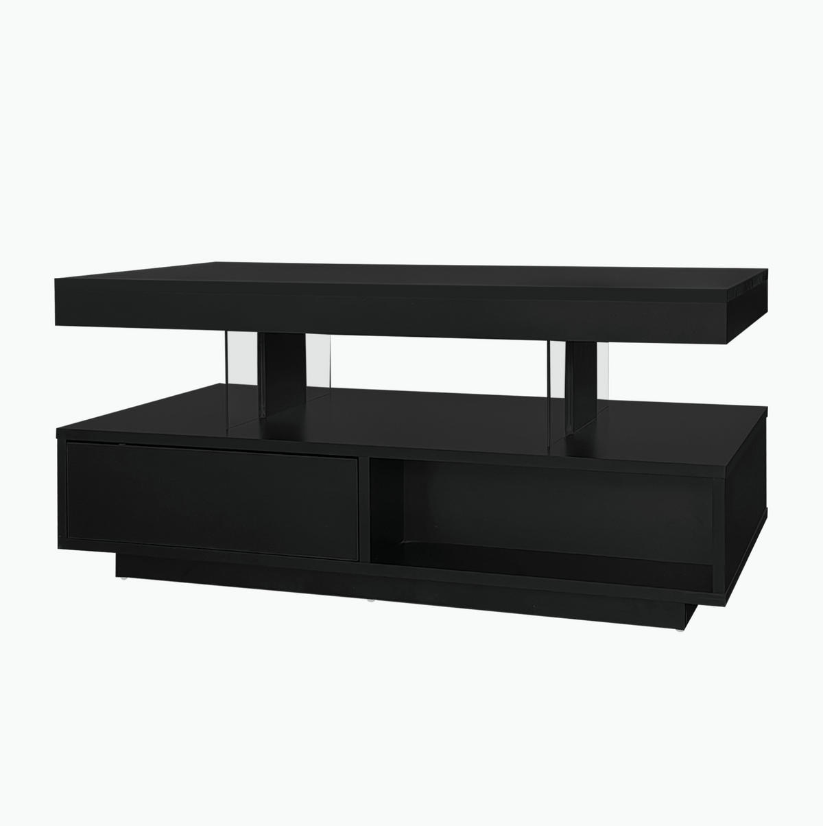 COUCHTISCH mit LED 95x50x42,5 cm Hochglanz Schwarz mit 2 Schubladen - Schwarz, Holzwerkstoff (95/50/42.5cm) - Meubliv