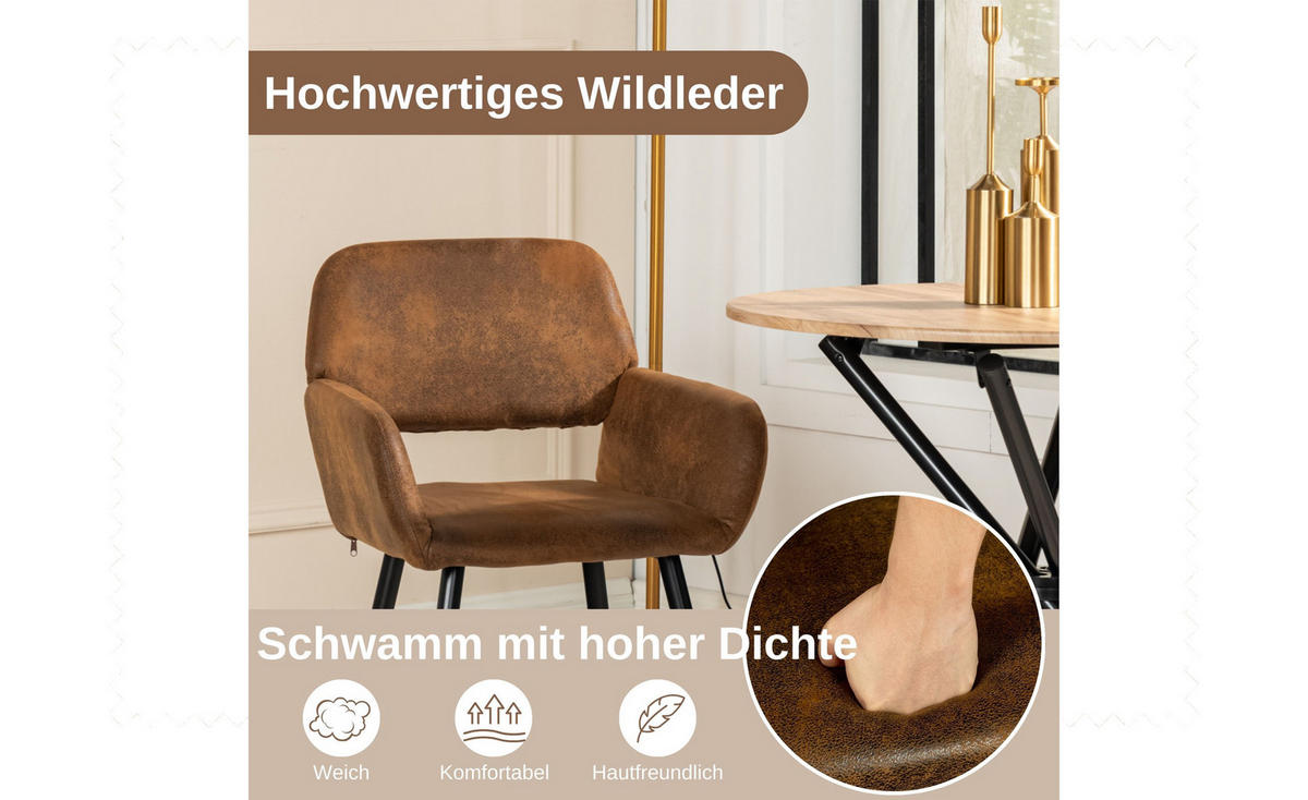 ESSTISCH SET mit 1 Tisch und 6 Stühlen im Retro-Stil - Braun, Holzwerkstoff/Textil (138.5/75/80cm) - Urban Meuble
