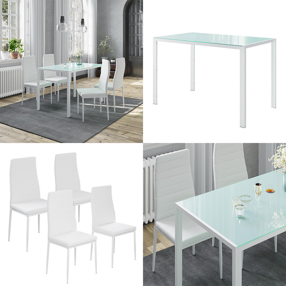 ESSTISCHSET Grand Weiß 120 x 75 cm mit 4 Stühlen - Weiß, Metall (120/70/75cm) - Vicco