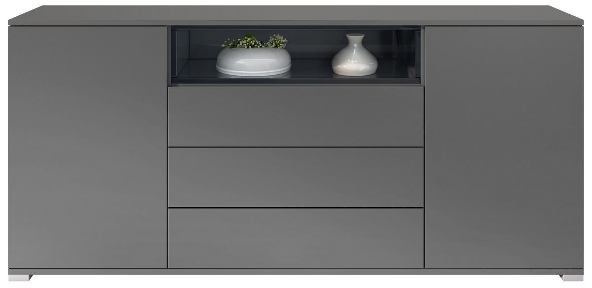 SIDEBOARD Skadu Schwarz Hochglanz - Schwarz Hochglanz, Holzwerkstoff (166.5/75.5/35cm) - Vladon
