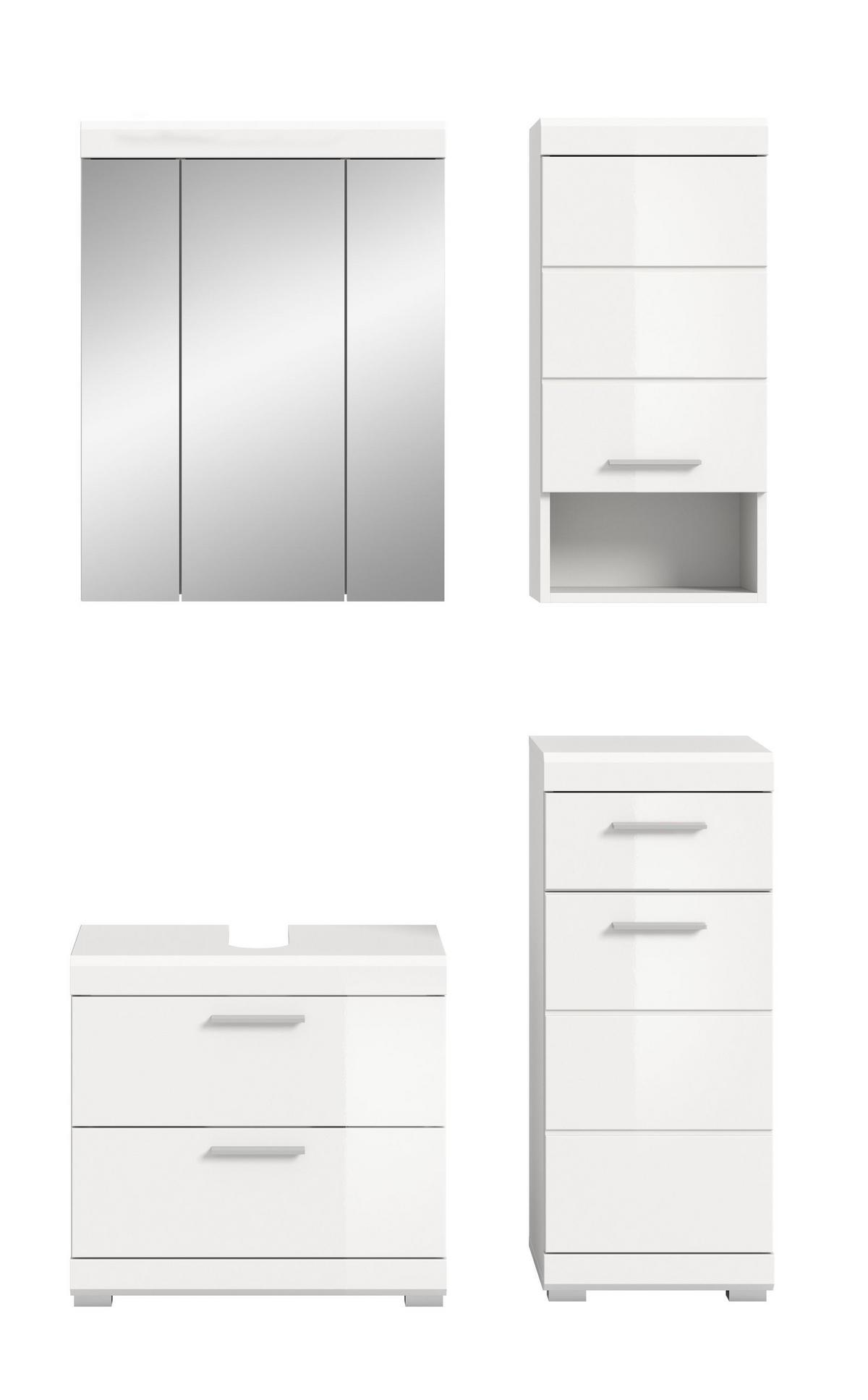 BADKOMBINATION 4tlg. Scout Bad in weiß Nachbildung und weiß hochglanz B/H/T: 112x191x34 cm - Weiß, Holz (112/191/37cm)