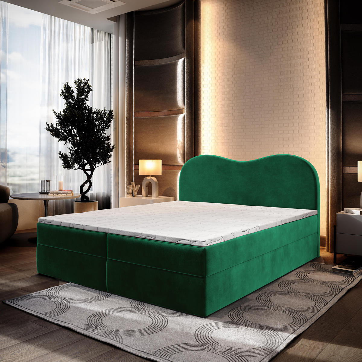 BOXBETT FLUVIA M 160x200 cm mit Matratze und Topper - Grün - Grün, Holz (160/200cm) - MASSENO