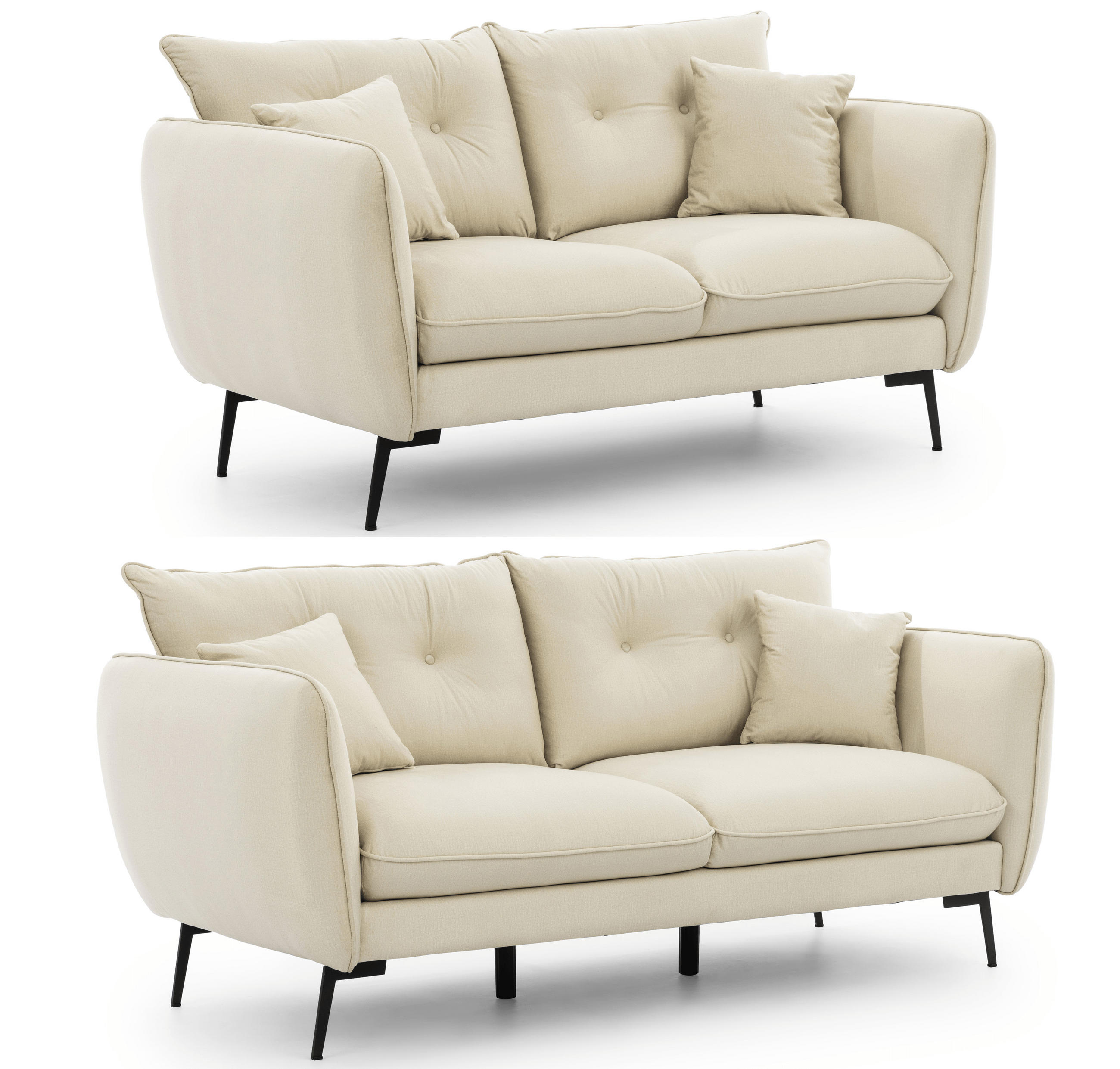 SITZGARNITUR 3+2 Nordloft Beige Samt - Beige/Schwarz, Holz/Textil (204/86/100cm) - S-Style Möbel