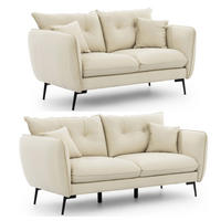 SITZGARNITUR 3+2 Nordloft Beige Samt - Beige/Schwarz, Holz/Textil (204/86/100cm) - S-Style Möbel