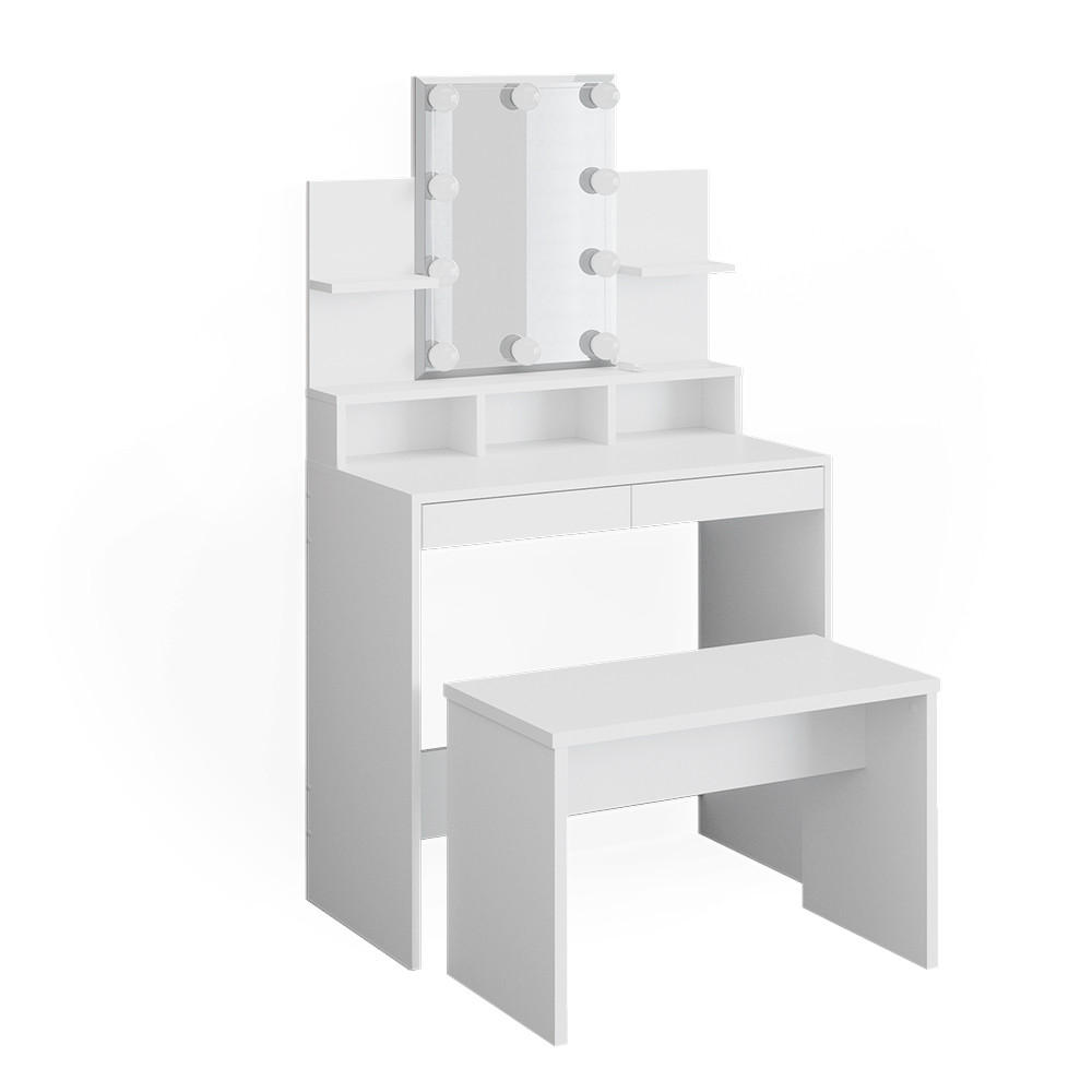 SCHMINKTISCH Ania Weiß 80 cm mit LED Beleuchtung und Bank - Weiß, Holzwerkstoff (80/139.6/40cm) - Vicco