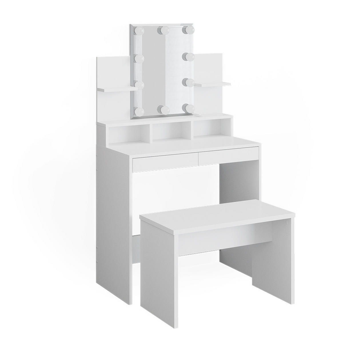 SCHMINKTISCH Ania Weiß 80 cm mit LED Beleuchtung und Bank - Weiß, Holzwerkstoff (80/139.6/40cm) - Vicco