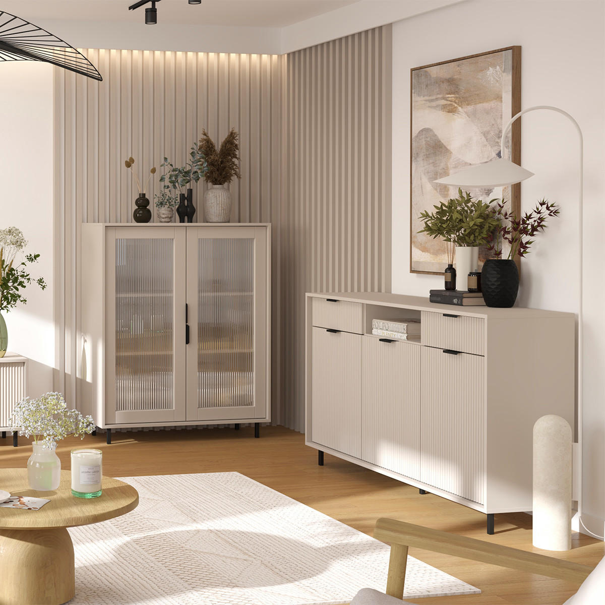 VITRÍNA Soly Kašmír - béžová, kompozitní dřevo (103.2/126.2/40.3cm) - Petits-meubles