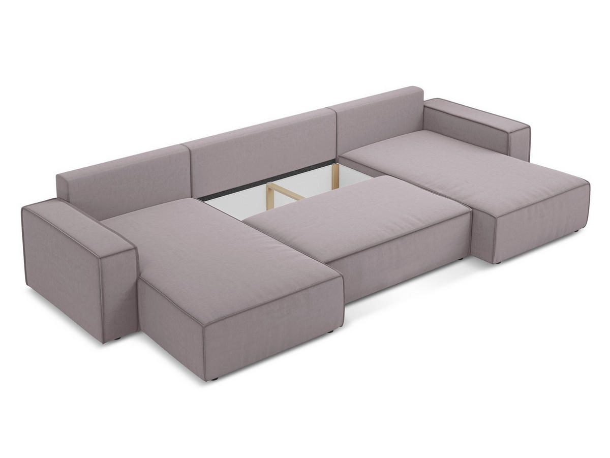 WOHNLANDSCHAFT Samt Stoff Violett - Lila/Flieder, Kunststoff/Textil (398/82/185cm) - Makamii