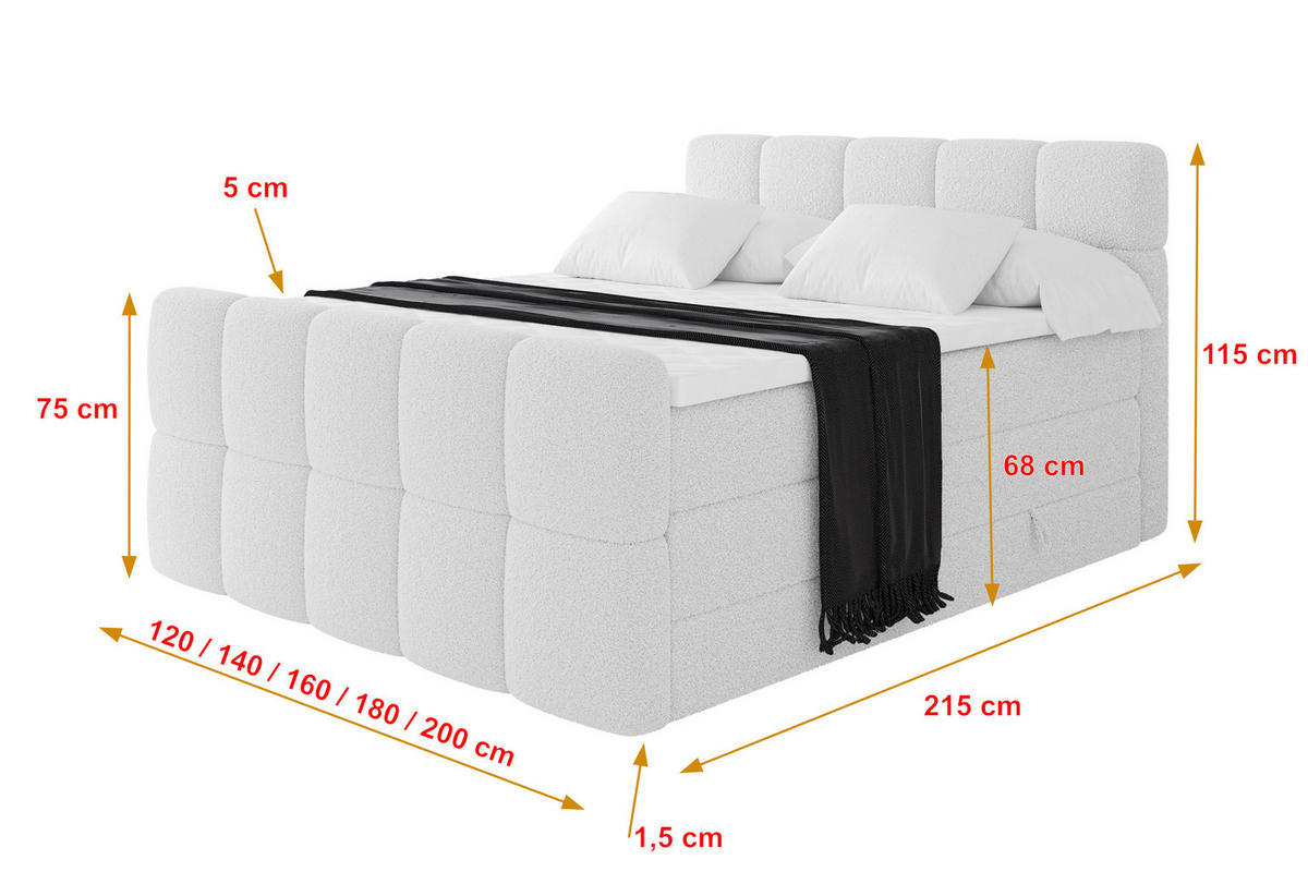 BOXBETT mit Matratze H3/H4 - FAMA-Z KING - 160x200 cm Weiß Quelle - Weiß, Holzwerkstoff (160/200cm) - ALTDECOR