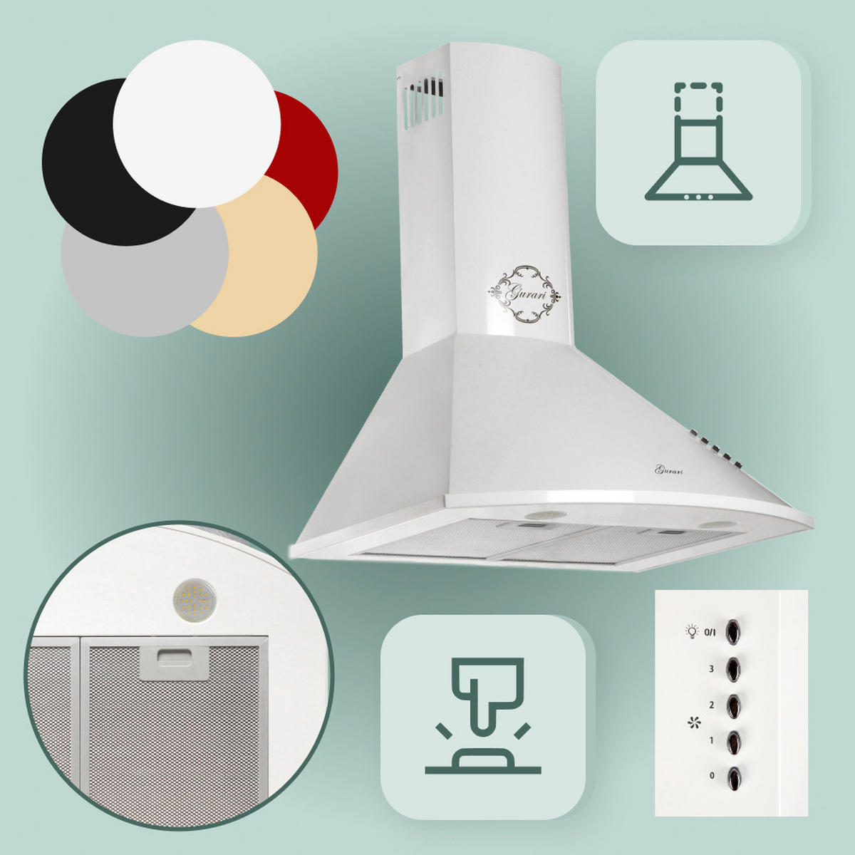 DUNSTABZUGSHAUBE GCH C 046 WH 6 N 60 cm Weiß - Weiß, Metall (60/117/50cm) - Gurari