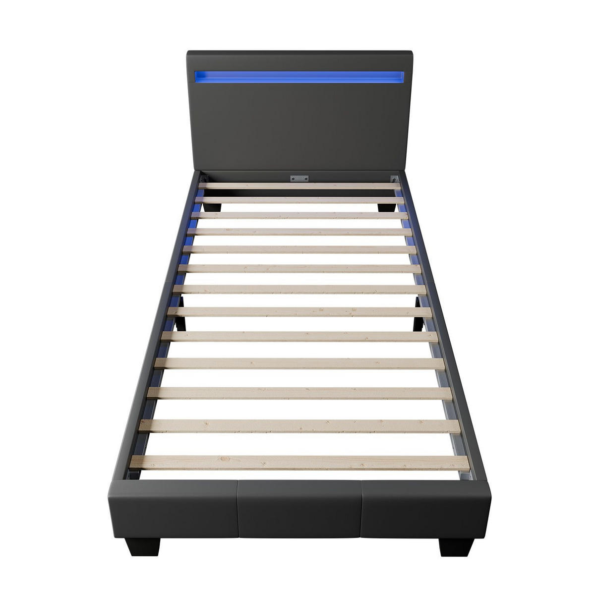 POLSTERBETT Paris mit LED dunkelgrau 90x200cm - Dunkelgrau, Holz (90/200cm) - Juskys