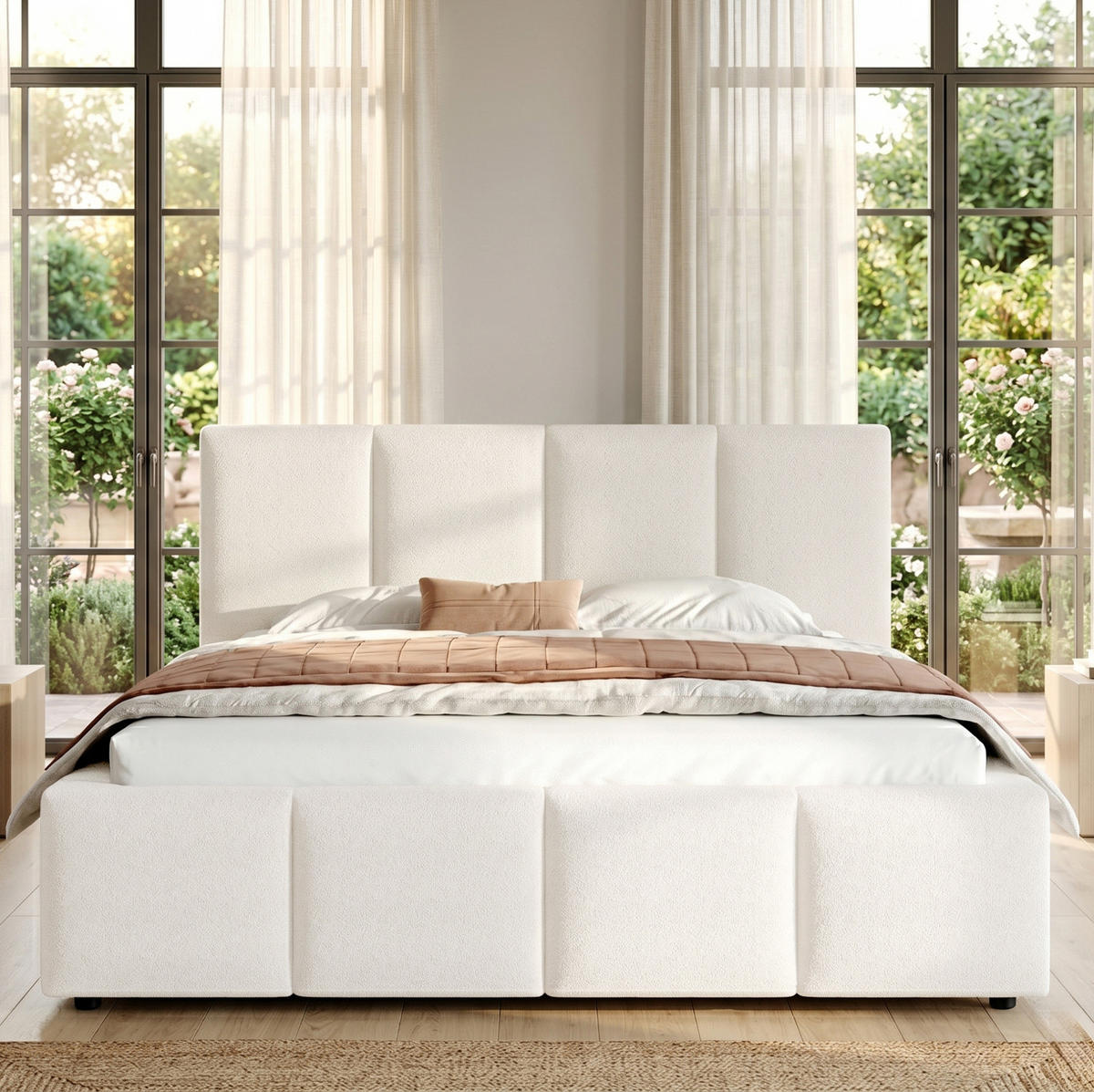 POLSTERBETT 160/200 cm mit Lattenrost, gepolstertem Kopfteil und Bouclé-Bezug, Beige - Beige, Textil (160/200cm) - Redom