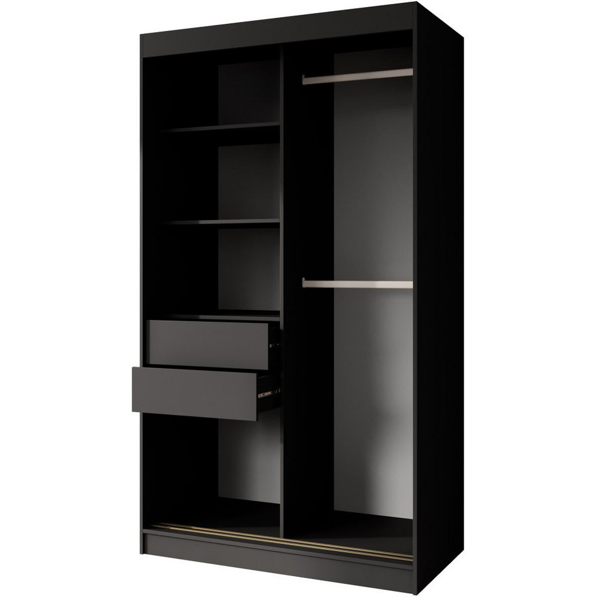 SCHWEBETÜRENSCHRANK Marika Lux, 2-Türig, mit Schubladen, Schwarz+Gold, 120 cm - Goldfarben/Schwarz, Holzwerkstoff (120/216/61cm) - Beautysofa