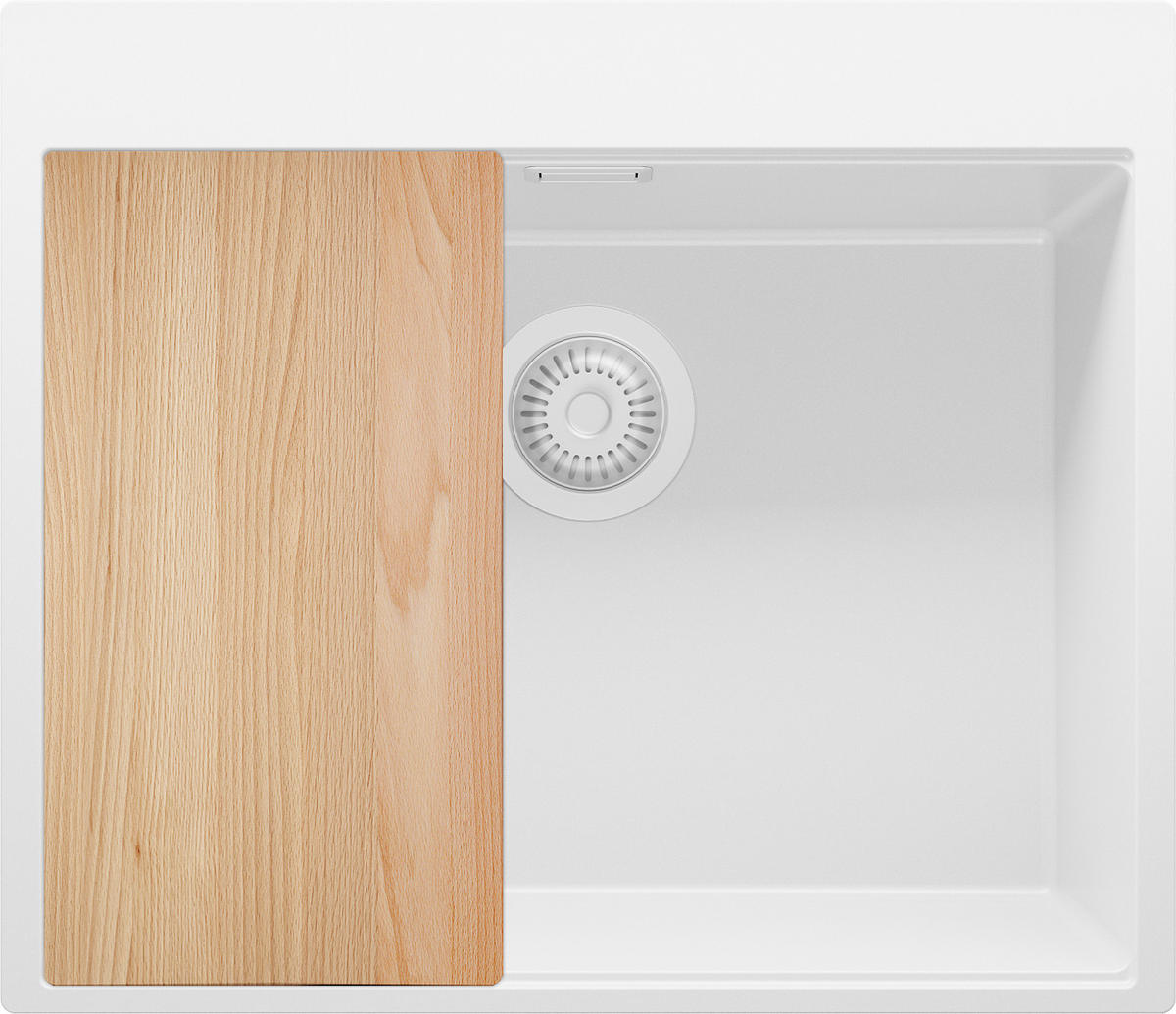 SPÜLBECKEN Oslo, 2-er set Alles Weiß 58/50 cm 1 Becken + Ablauf-Set + Schneidebrett ab 60er Unterschrank - Beige/Weiß, Kunststoff (58/20/50cm) - Primagran