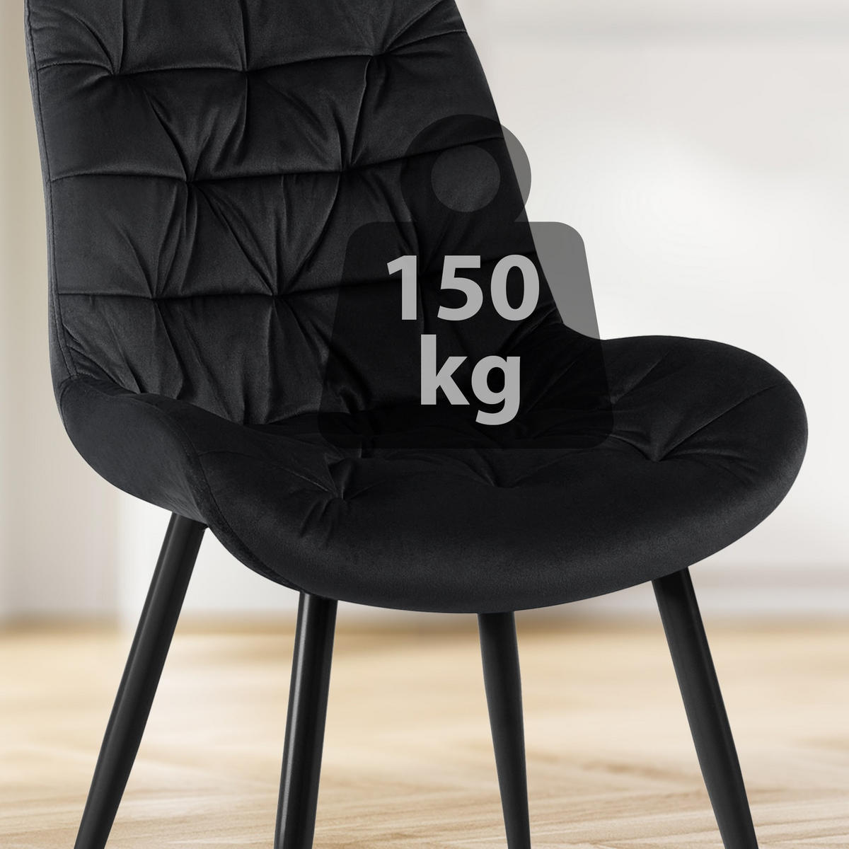 STUHL 2er Set Samt Schwarz - Schwarz, Textil/Metall (56/85/63cm) - CLP