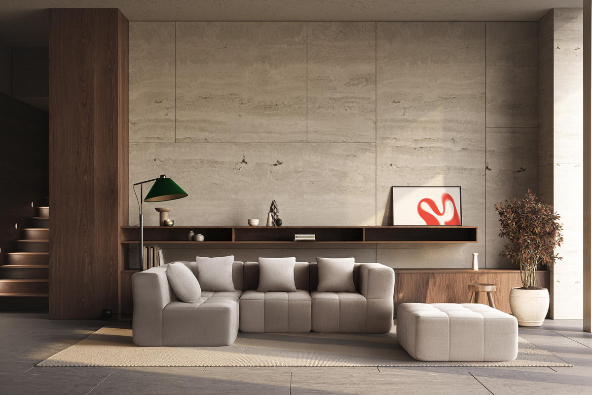 ECKSOFA Bouclé-Stoff Steinbeige - Greige, Textil (260/190cm) - MILYsofa