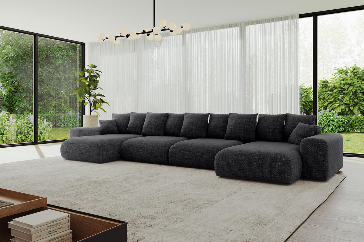 WOHNLANDSCHAFT mit Schlaffunktion ESKAR-U2-464x176x84cm Schwarz - Schwarz, Holzwerkstoff/Kunststoff (176/72/464cm) - ALTDECOR