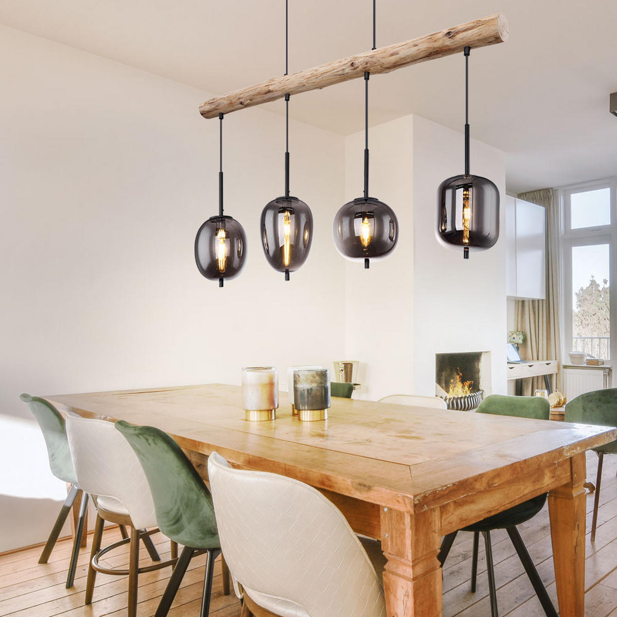 HÄNGELEUCHTE Metall Glas Braun Holzoptik - Braun, Holz (100/18.5/130cm)