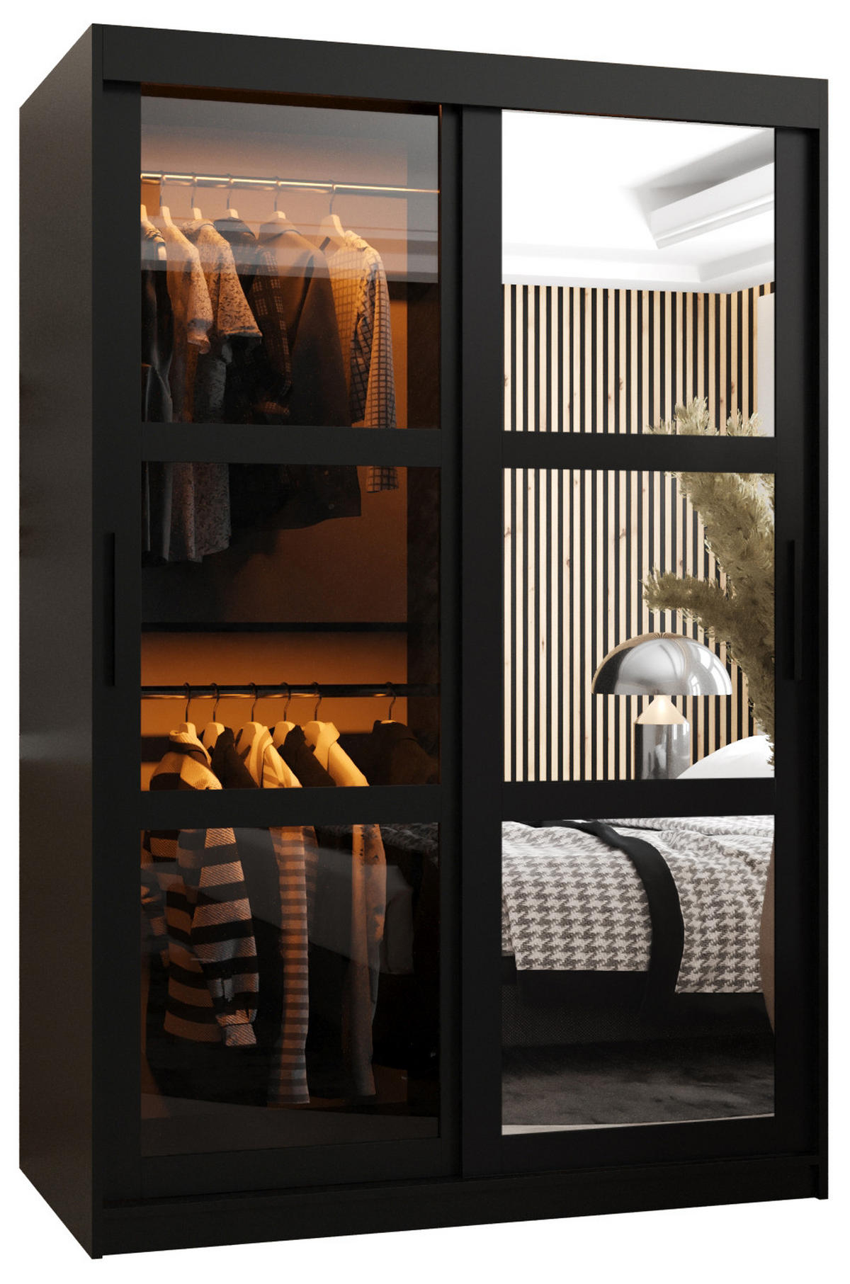 SCHWEBETÜRENSCHRANK 200/120/62 2-türig - Schwarz, Holz/Kunststoff (120/200/62cm) - Abiks Möbel