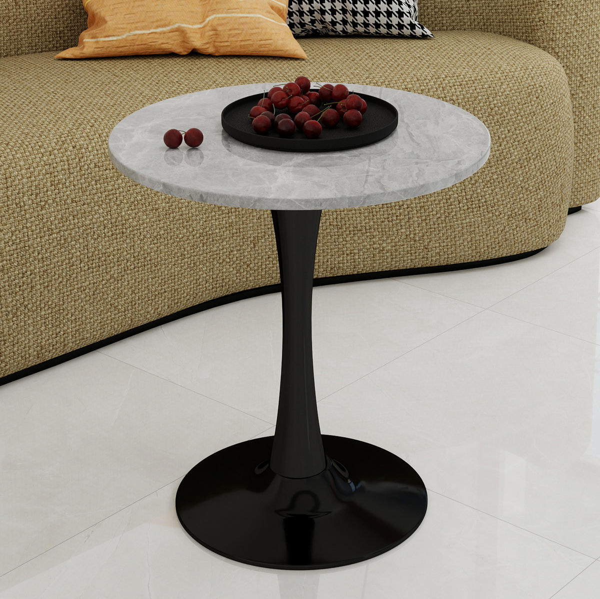 COUCHTISCH 70.1 cm schwarz/grau aus Kunstmarmor mit modernem Design - Grau, Stein (70/70/72cm) - OKMYHOME