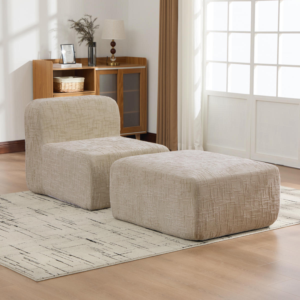 SESSEL DE-35117 mit Ottoman Hellkhaki - Sandfarben, Textil (182.5/73/76.5cm) - ComfortXL