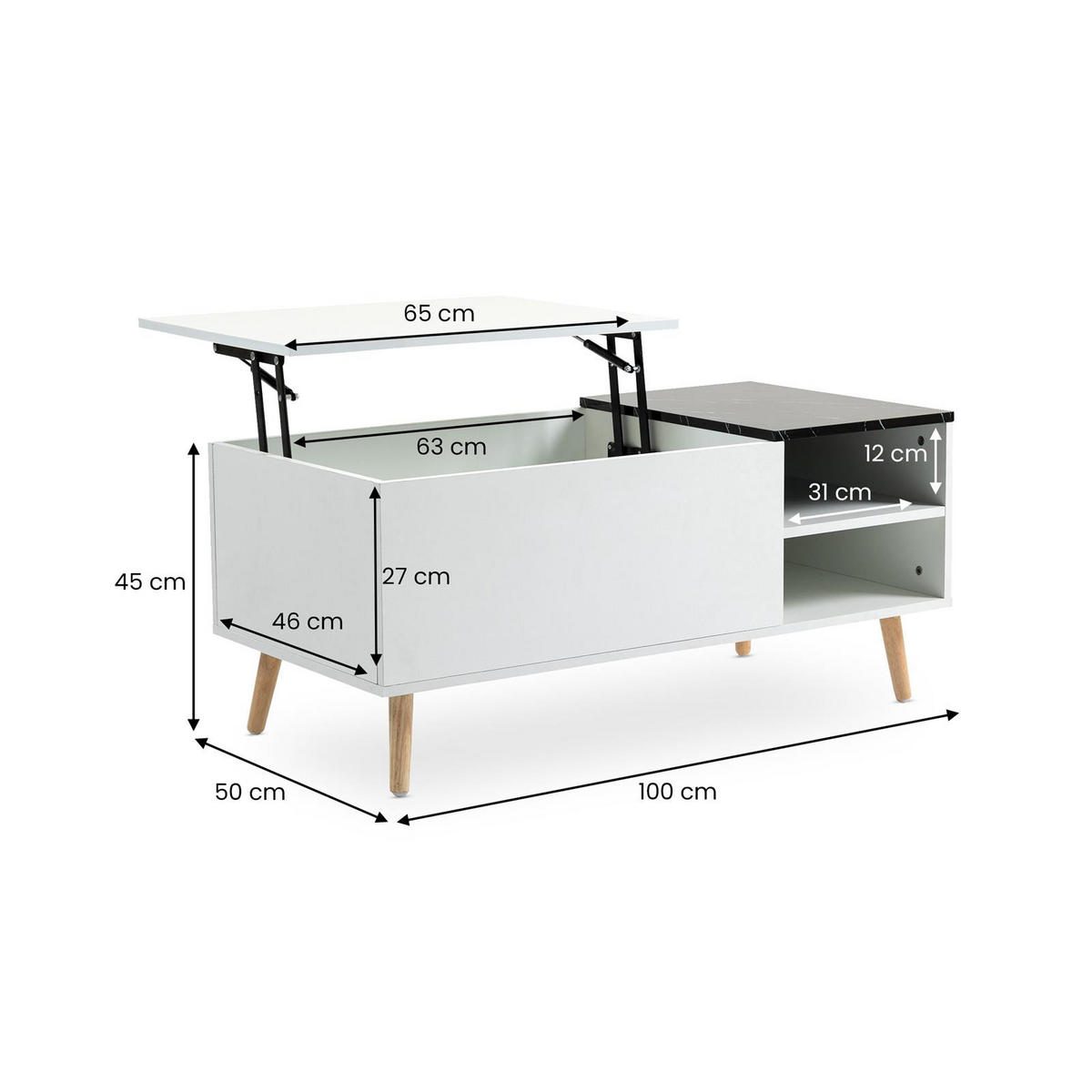COUCHTISCH MUSKA schwarz, weiß - Schwarz, Holzwerkstoff (50/100/45cm) - IDIMEX