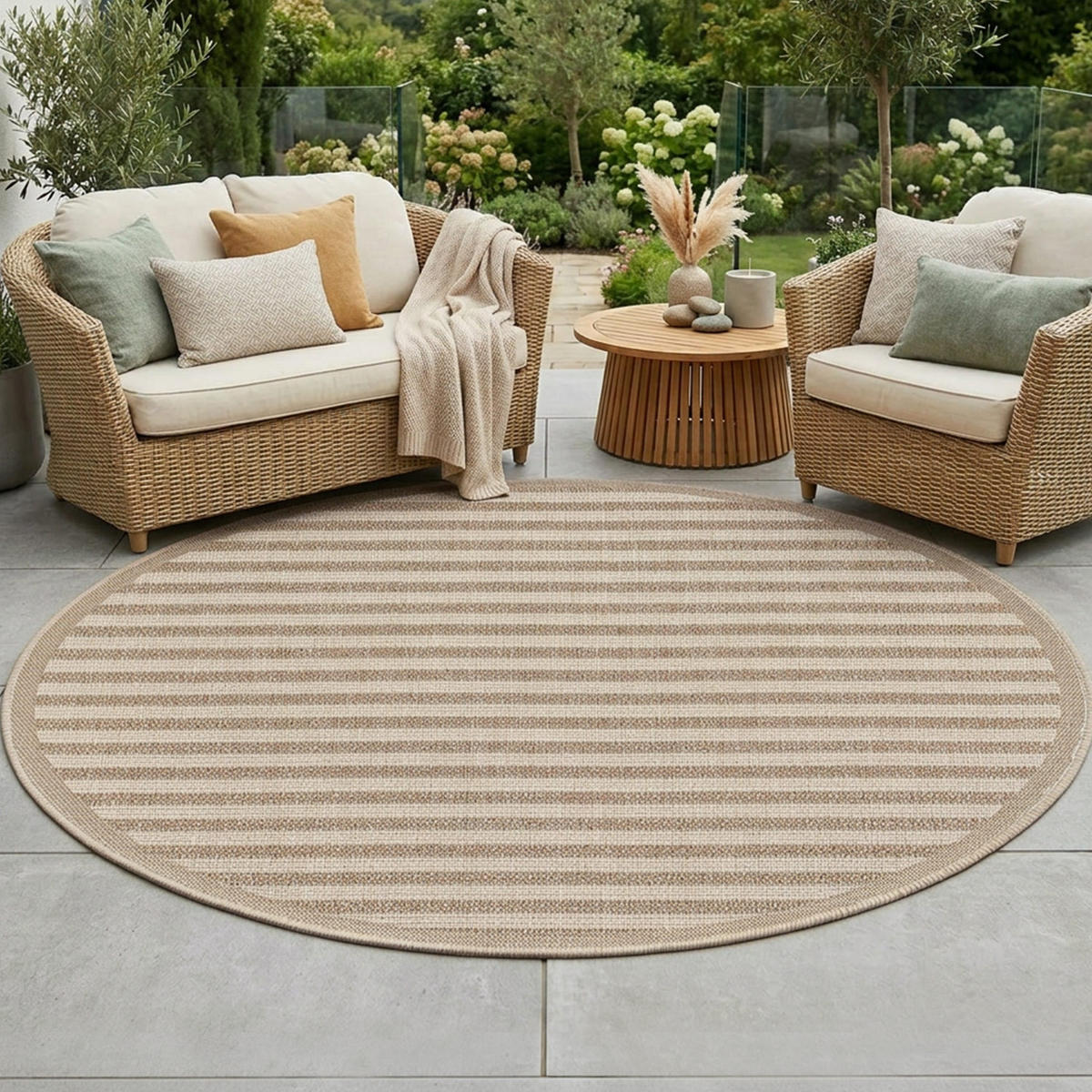 OUTDOOR-TEPPICH 102 Braun Wetterfest 200 cm Rund - Braun, Textil (200/200cm) - carpet city