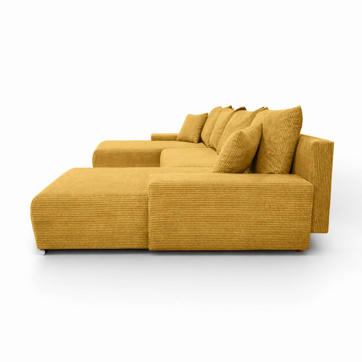 ECKSOFA U-Form Livorno Schlaffunktion Cord-Stoff Gelb - Chromfarben/Gelb, Holz/Kunststoff (348/93/188cm) - Kaiser Möbel