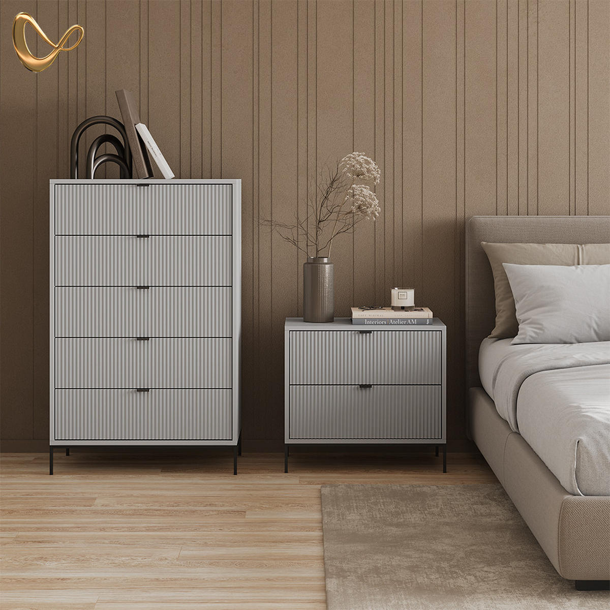 KOMMODE Aterno Grau 76 x 120 cm mit 5 Schubladen - Grau, Holzwerkstoff (76/120/42cm) - Livinity®